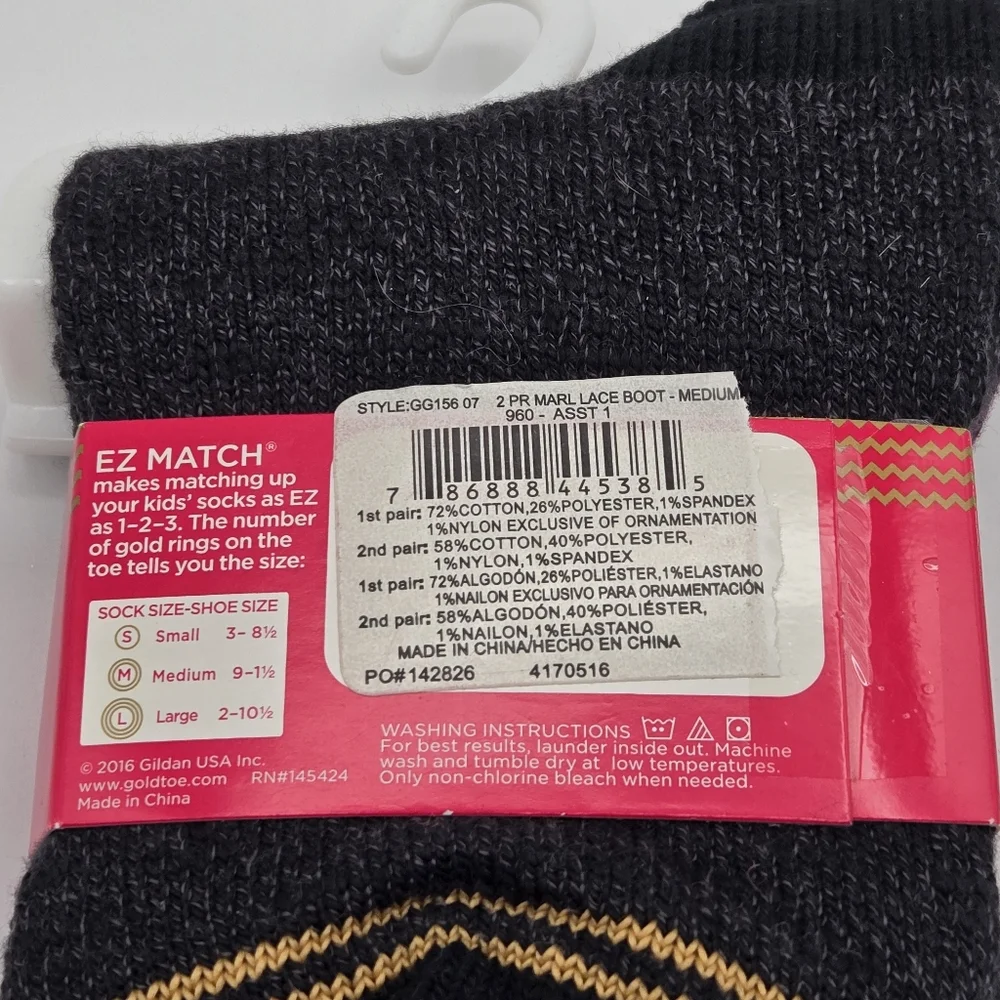 Gold Toe Kids Girl Size Medium 9-1.5 Boot Socks 2 Pair New Lace Ruffle Pink Gray